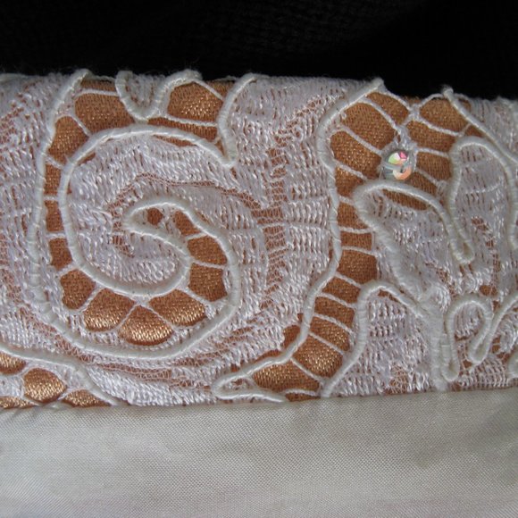 Michael Casey Ivory/Blush Alencon Lace Column Sheath Gown Long Dress Bridal Sz 6 - Picture 15 of 16